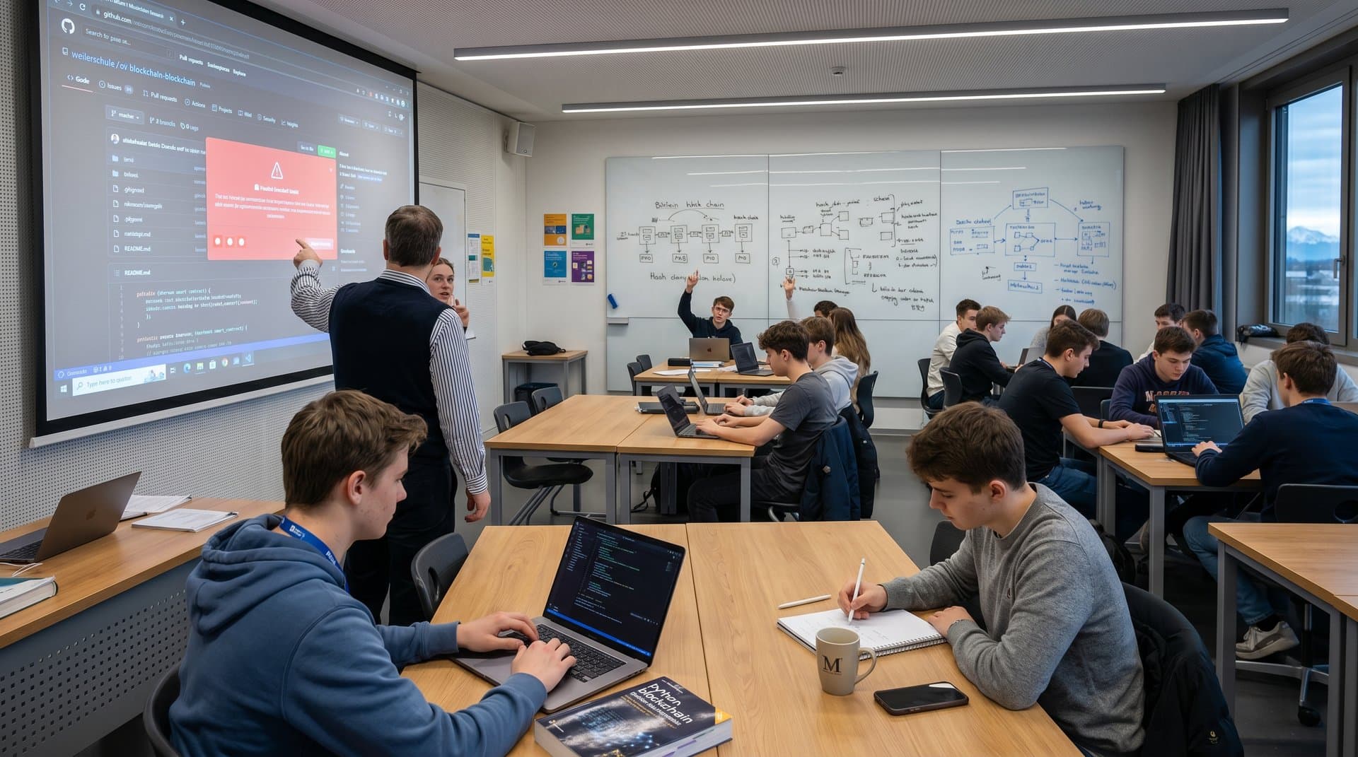 Klassenzimmer an Weilerschule München: GitHub Popup stört Coding-Lektion zu Blockchain