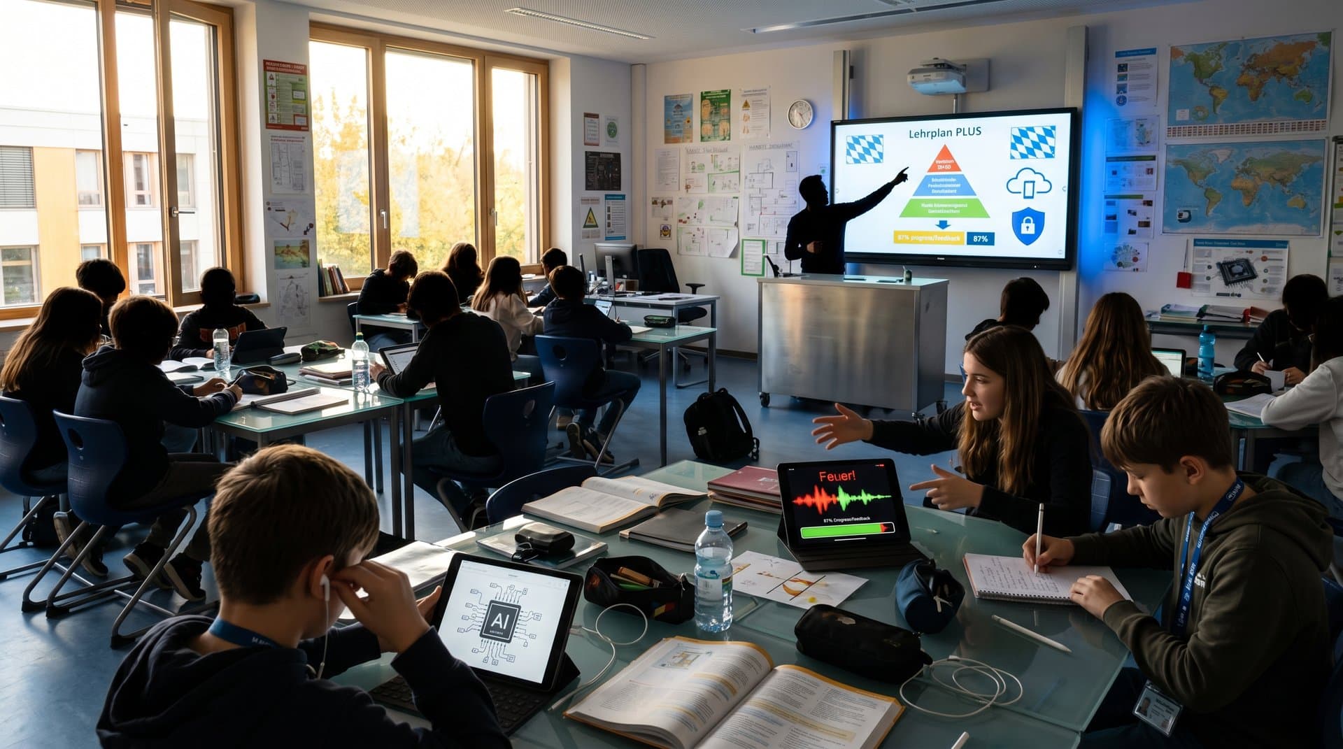 Schüler in Weilerschule München trainieren mit KI-Notruf-Simulation auf Computern