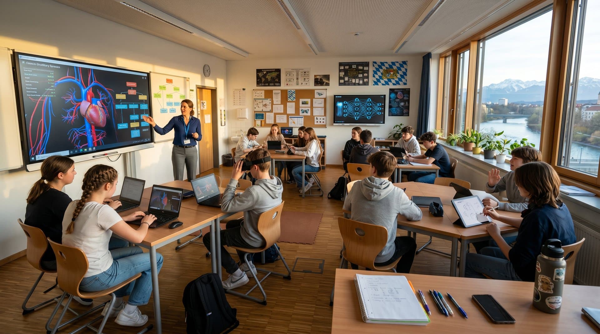 KI-gestützte Gesundheitsbildung in Münchner Gymnasium-Klasse mit Simulationen