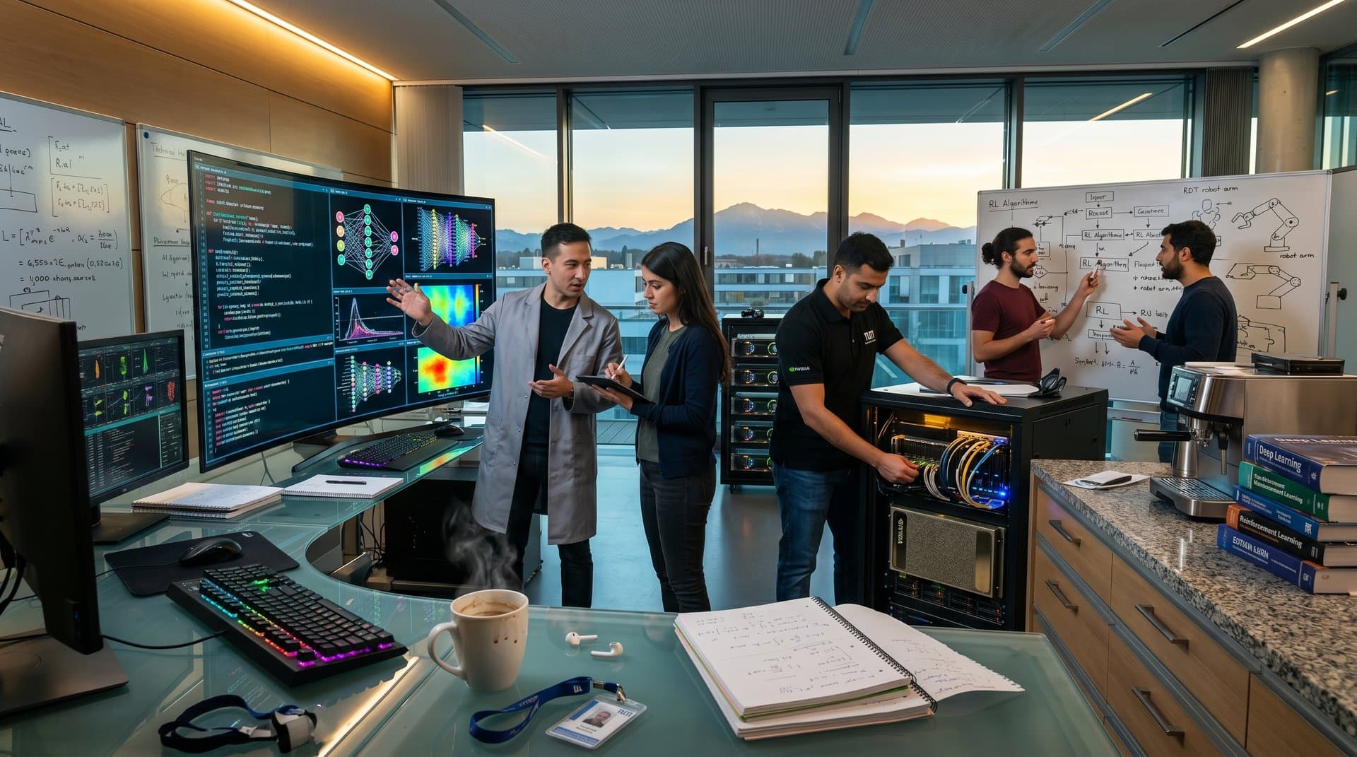 KI-Labor TUM München: Monitore mit neuronalen Netzen, Server und kollaborative Tech-Setups