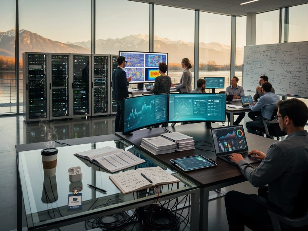 EdTech-Labor in München: KI-Analyse von Bildungsdaten auf Monitoren mit Servern und Crypto-Benchmarks