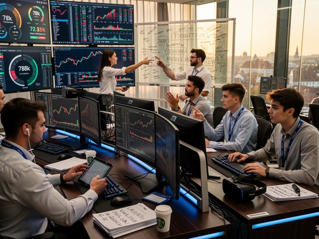 Trading- und Lernraum in München mit Bitcoin Rally bei $78.012, Fear & Greed 21 und Krypto-Charts für Studierende