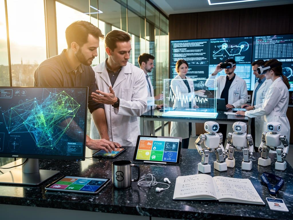 KI-Labor TUM: Neuronales Netz auf Monitor mit EdTech-Tools und Campusblick