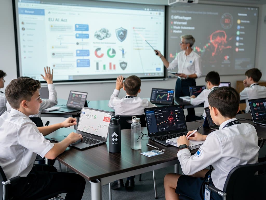 AI-Ethik-Seminar in Münchner Gymnasium mit Schülern am Whiteboard