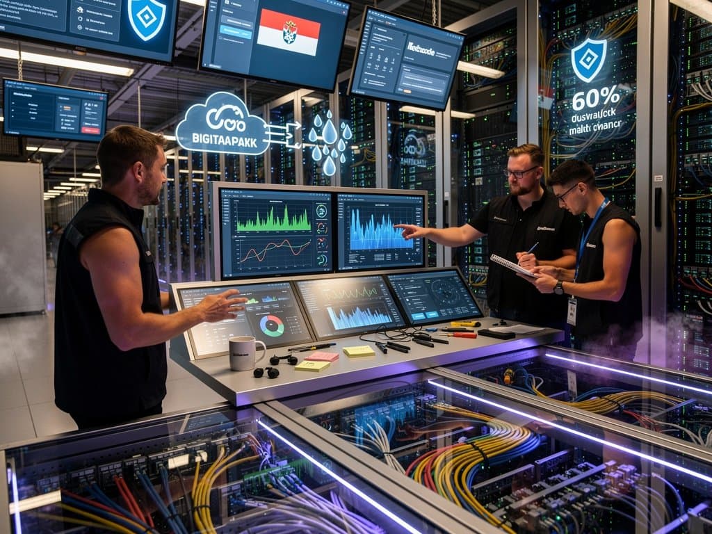 Hetzner-Rechenzentrum Nürnberg: Server-Racks und Dashboards für schulische Cloud-Migration