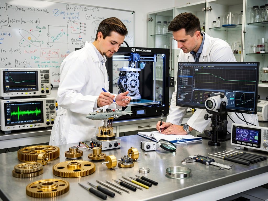 Elektromechanischer Winkelrechner aus B-52 Sternpeiler in TU München STEM-Labor mit Zahnrädern und Oszilloskopen