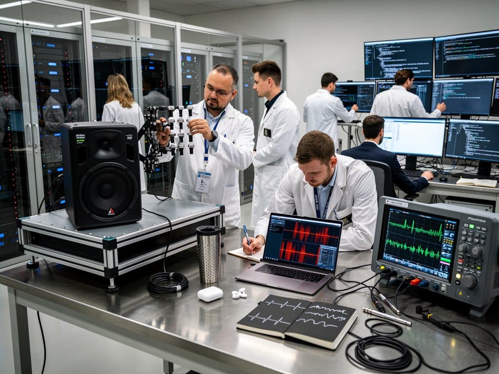 TU München-Labor: Test von SPEAKE(a)R-Hack an Schul-Lautsprechern mit Oszilloskopen und Ultraschall-Equipment