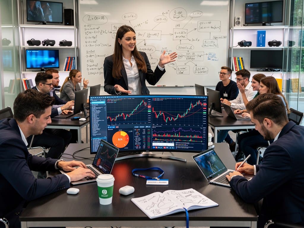 Lernende in High-Tech-Labor der Weilerschule München analysieren Crypto-Charts mit LED-Beleuchtung