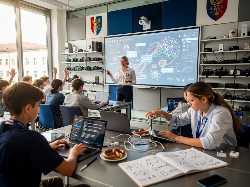 Bayerische Schulklasse integriert KI in den Unterricht mit Tablets und interaktiver Tafel