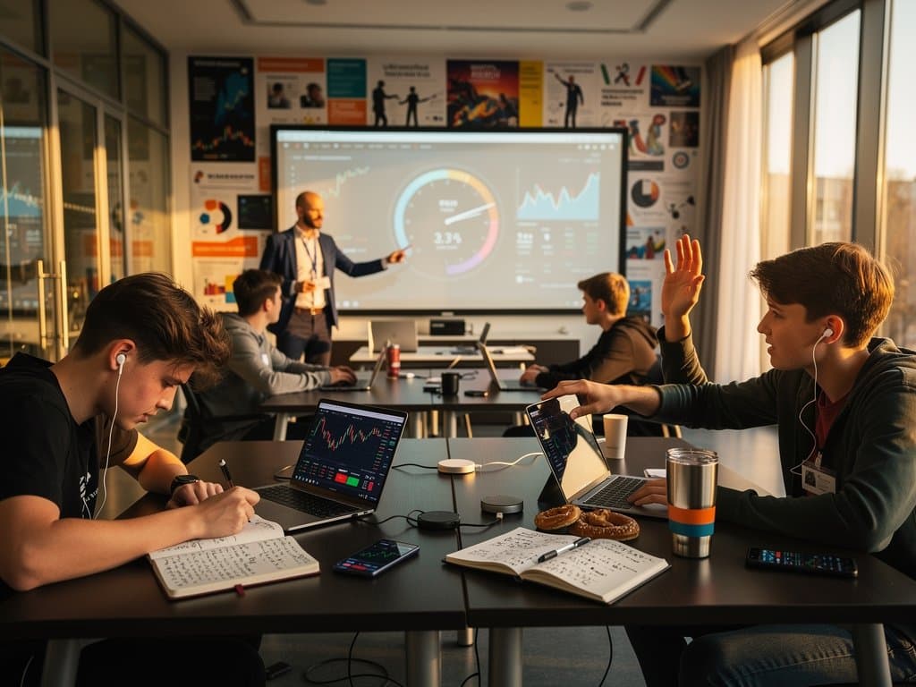 Schüler in Weilerschule München analysieren Bitcoin Preis 21. April 2026 und Fear & Greed Index auf Beamer und Laptops